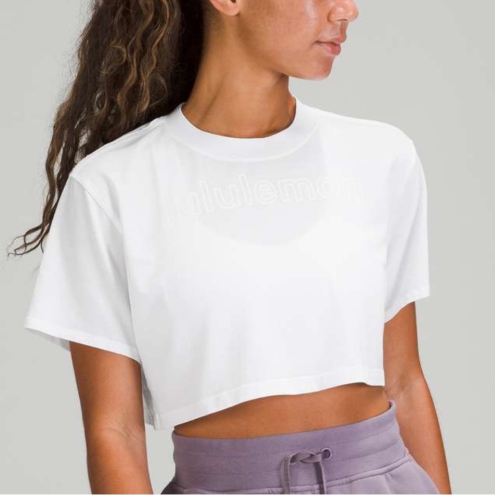 Lululemon All Yours Cropped T-Shirt - White with White Graphic